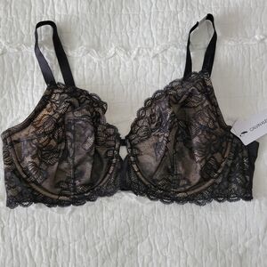Calvin Klein Lace Scalloped Edged Bra 40D NWT Black No Padding Gorgeous